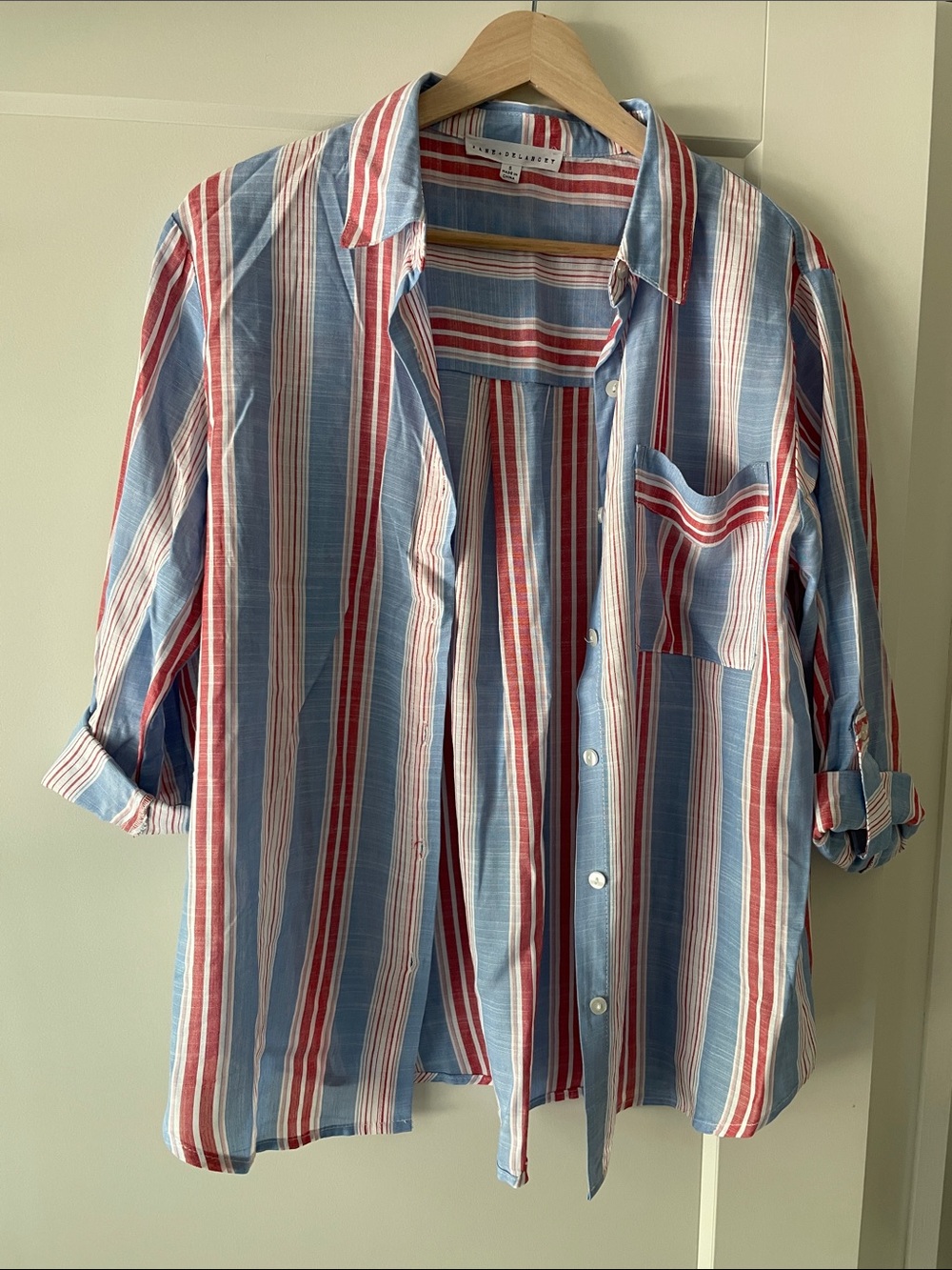 Striped Casual Button-Up Shirt - Blue & Red